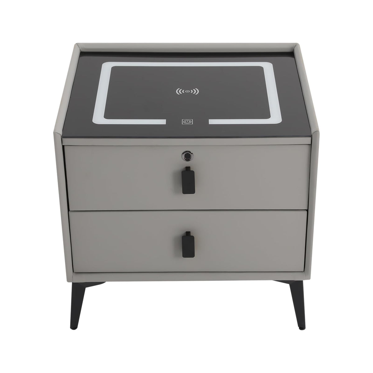 Light Gray 2 Drawer LED Nightstand with Wireless Charging X924