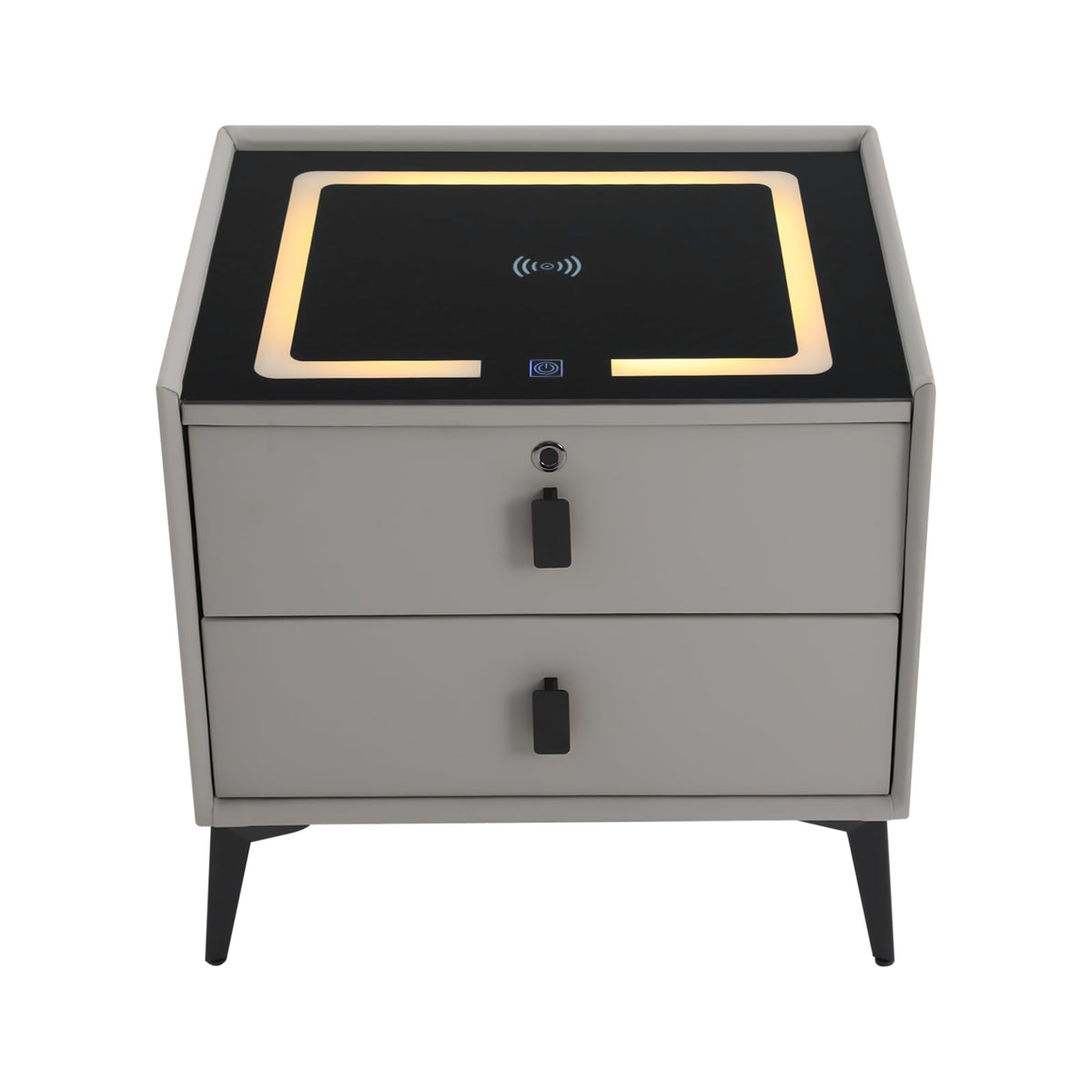 Light Gray 2 Drawer LED Nightstand with Wireless Charging X924
