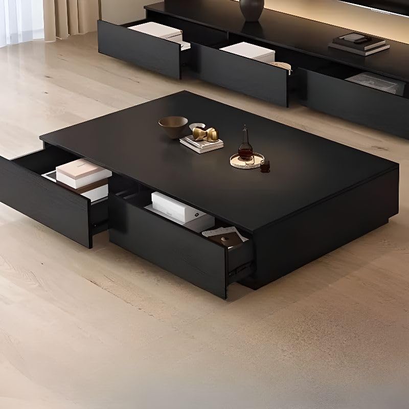 Black Wooden Coffee Table with Storage Drawers C47875
