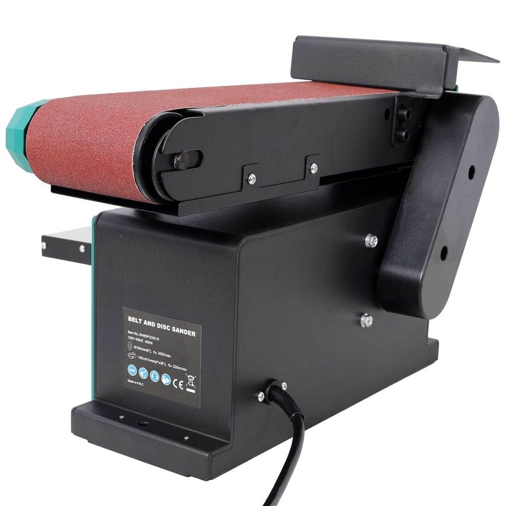 Benchtop Belt and Disc Sander, 4x36 Belt & 6" Disc, 0–90° Adjustable Table, Cast Iron Base, 120V Heavy Duty Sanding Machine L99213