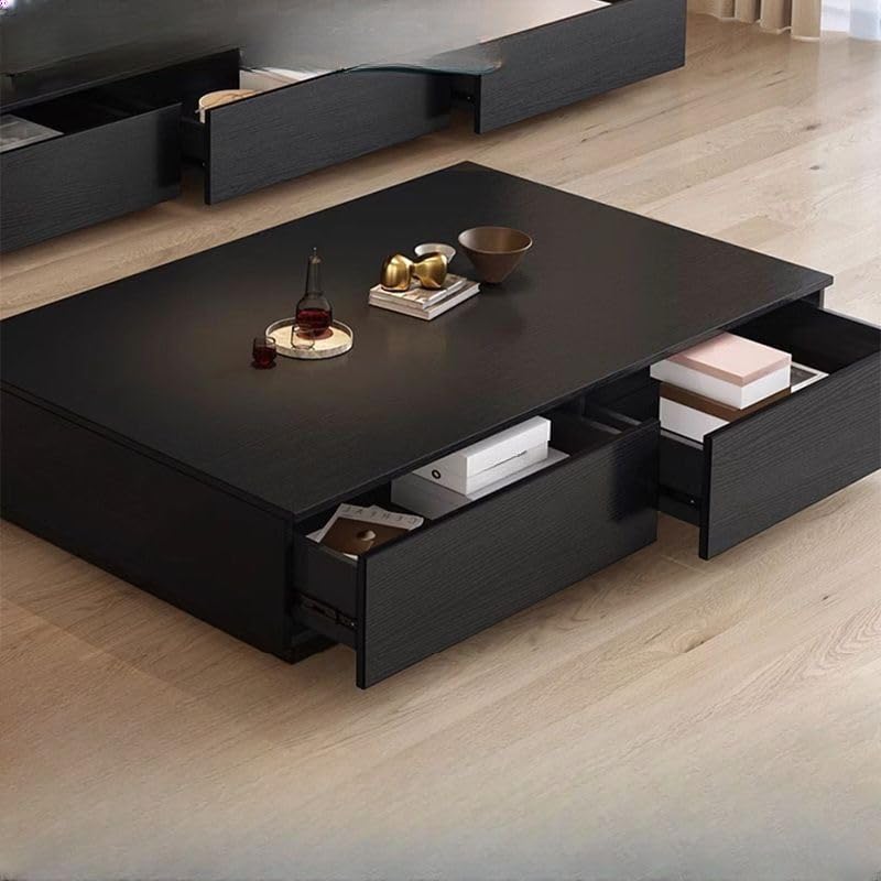Black Wooden Coffee Table with Storage Drawers C47875