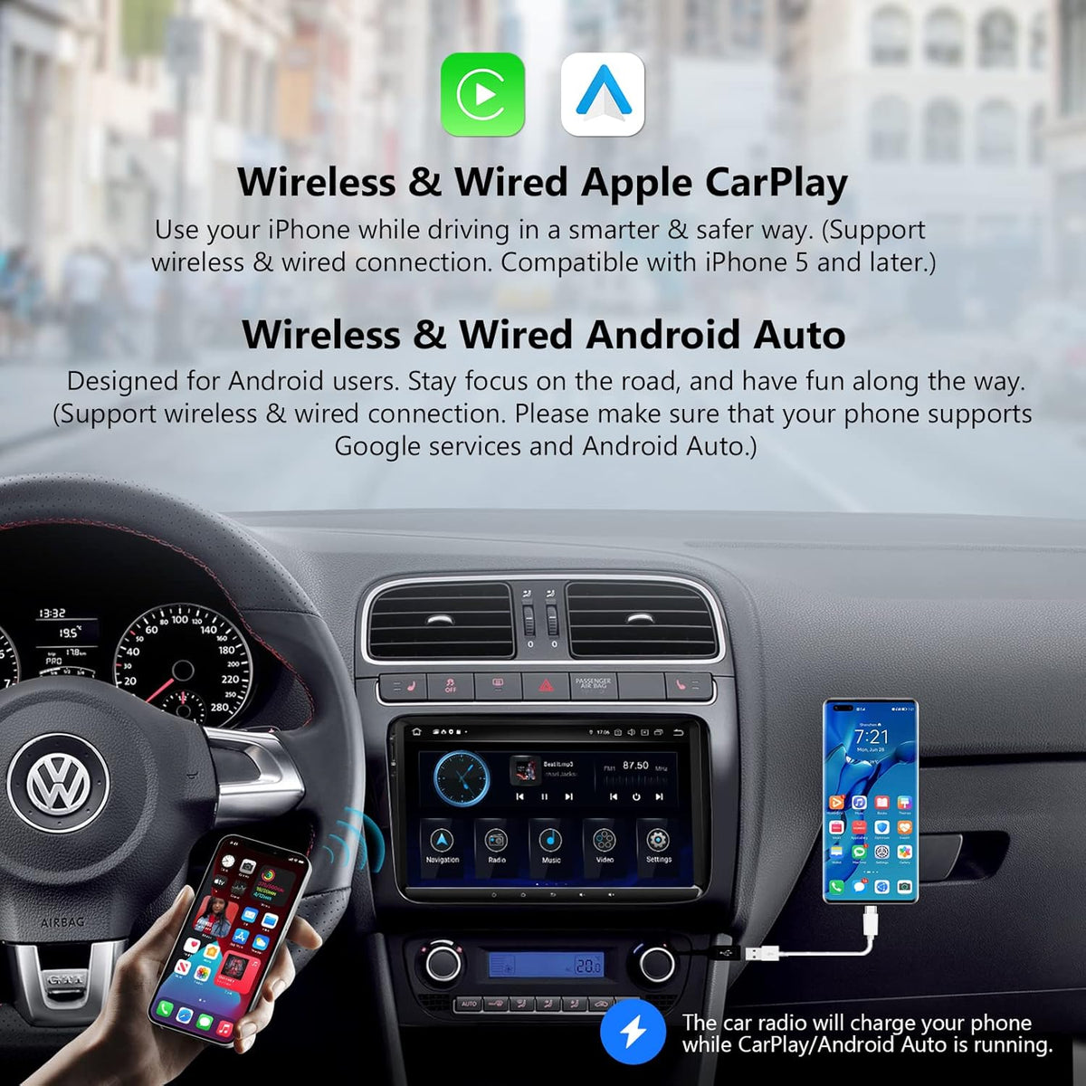 9 Inch Double Din Car Stereo Receiver with CarPlay and Android Auto N2537