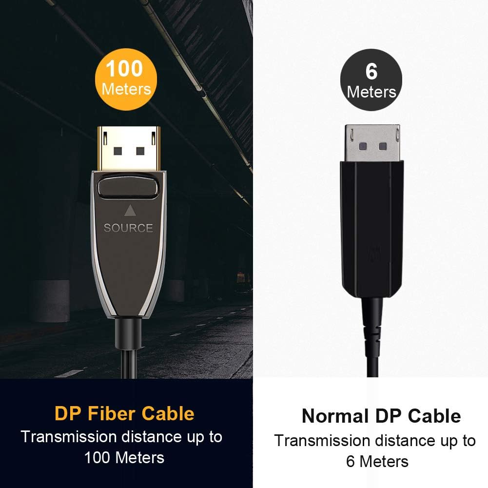 DP Fiber Optic Cable 20ft, Displayport 1.4, 8K@60Hz 4K@120Hz, Gold Plated, Black K636