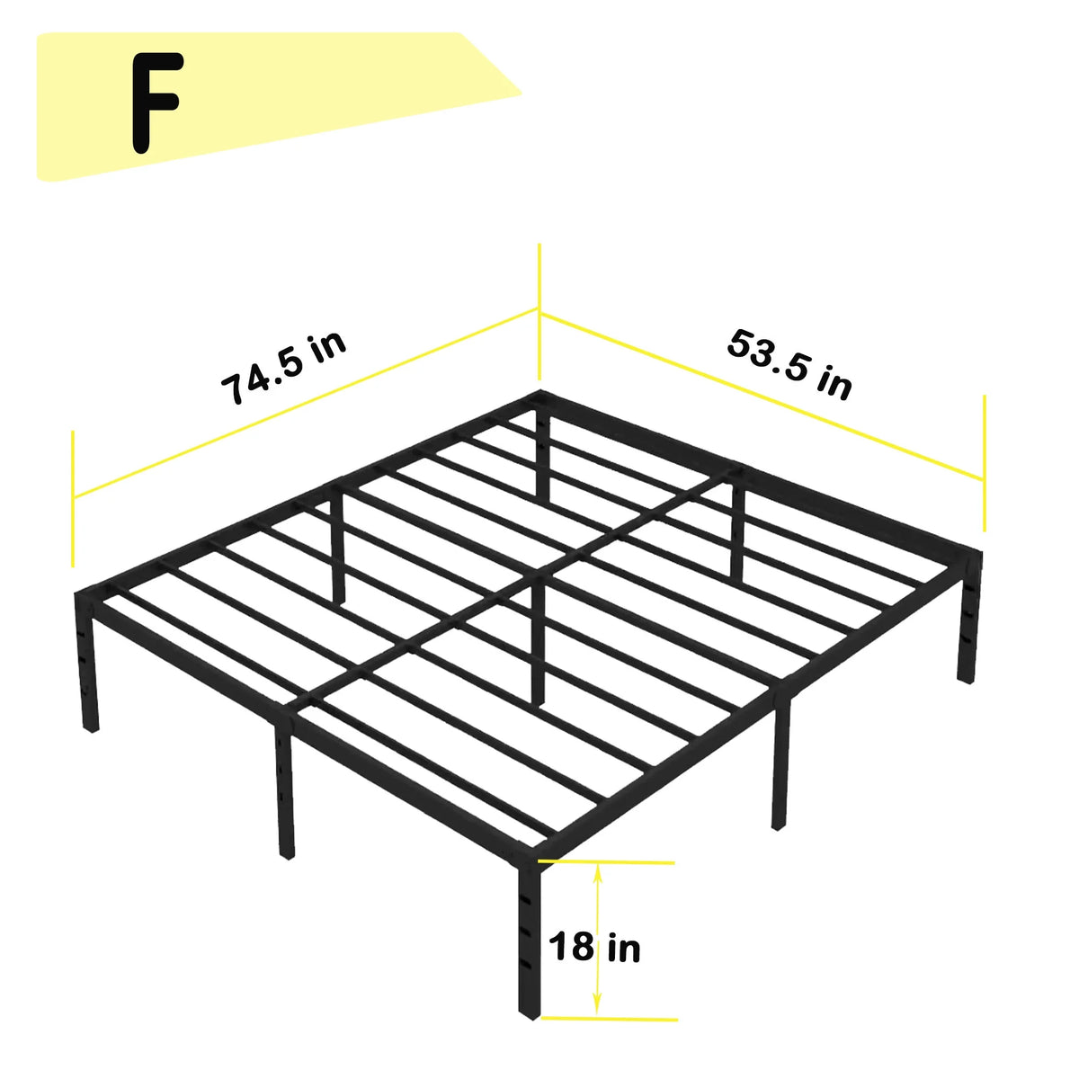 18 inches Full Size Black Metal Platform Bed Frame with Storage R1695