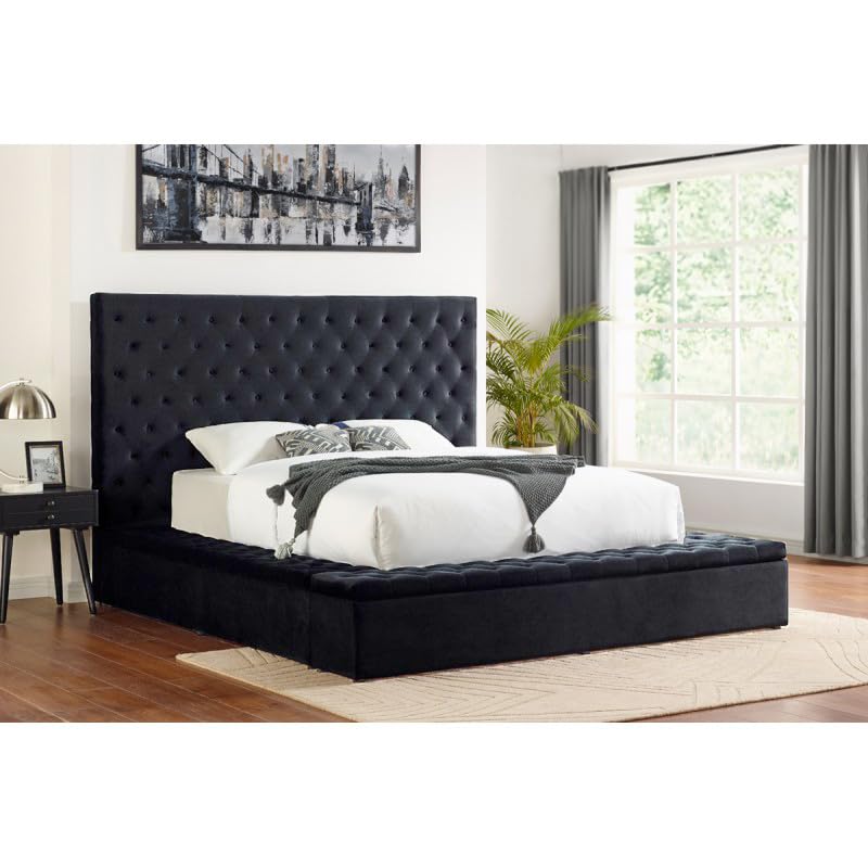 Cream Eastern King Velvet Tufted Storage Bed O133