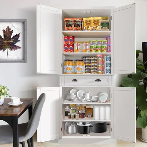 72" 4 Door 2 Adjustable Shelves 1 Drawer White Wood Storage Cabinet K222979