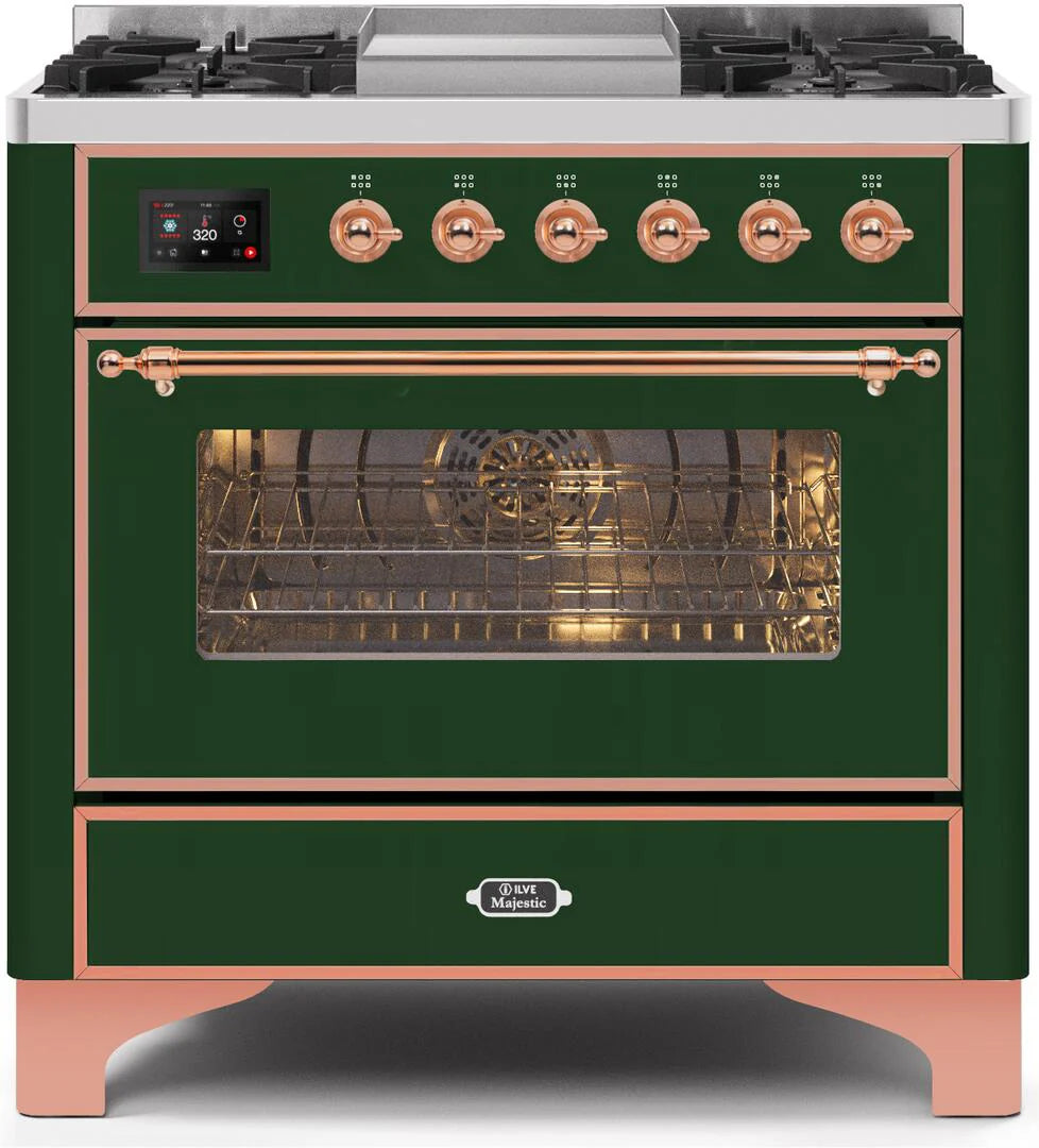 36 Dual Fuel Propane Gas Range Emerald Green Copper Trim A84151