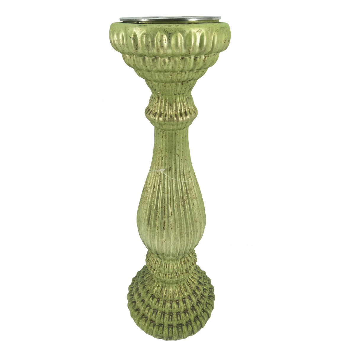 Shiny Metalic Green Pillar Candle Holder 5.5x15 Inches B418