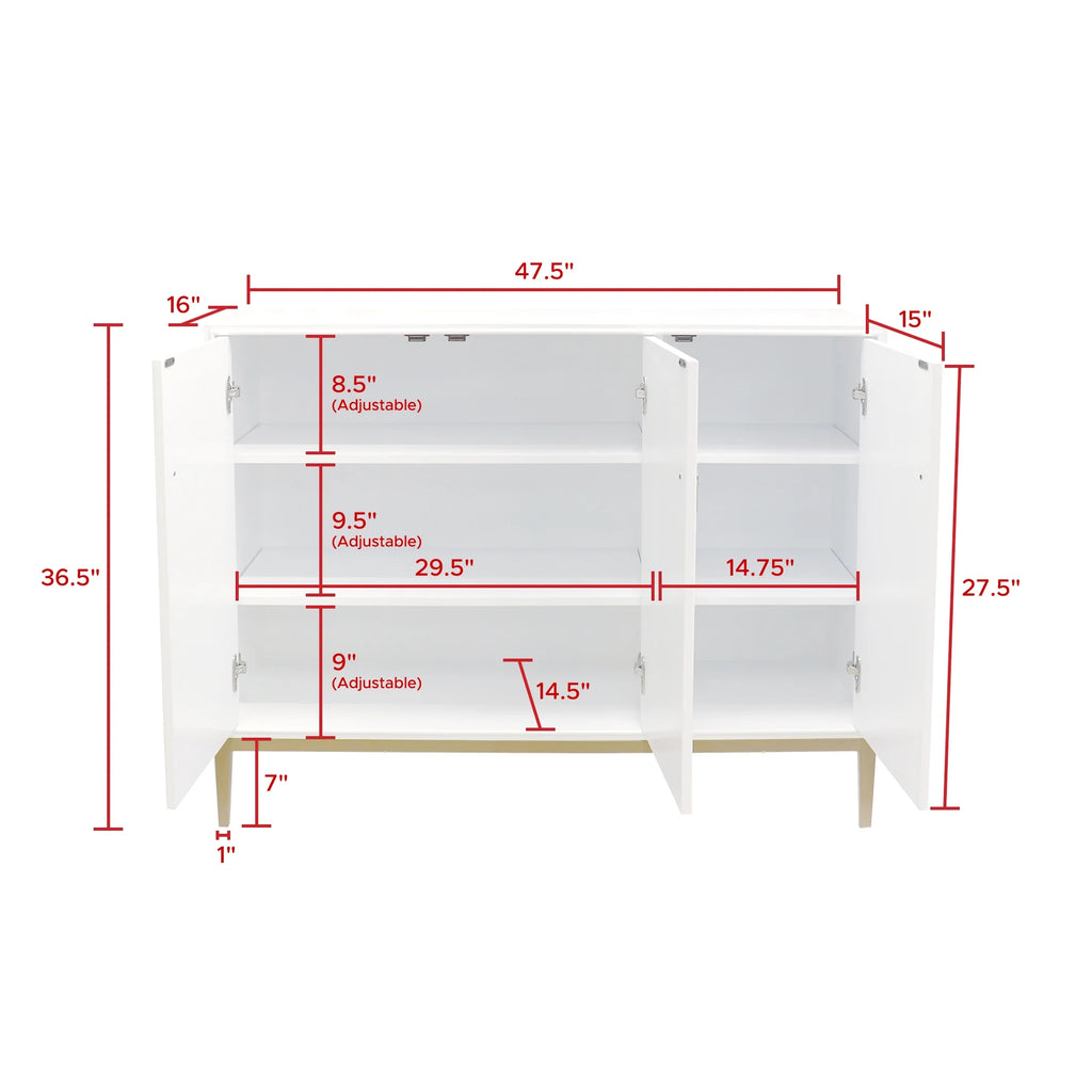 Ivory 3 Door Sideboard with Bronze Metal Frame O79965