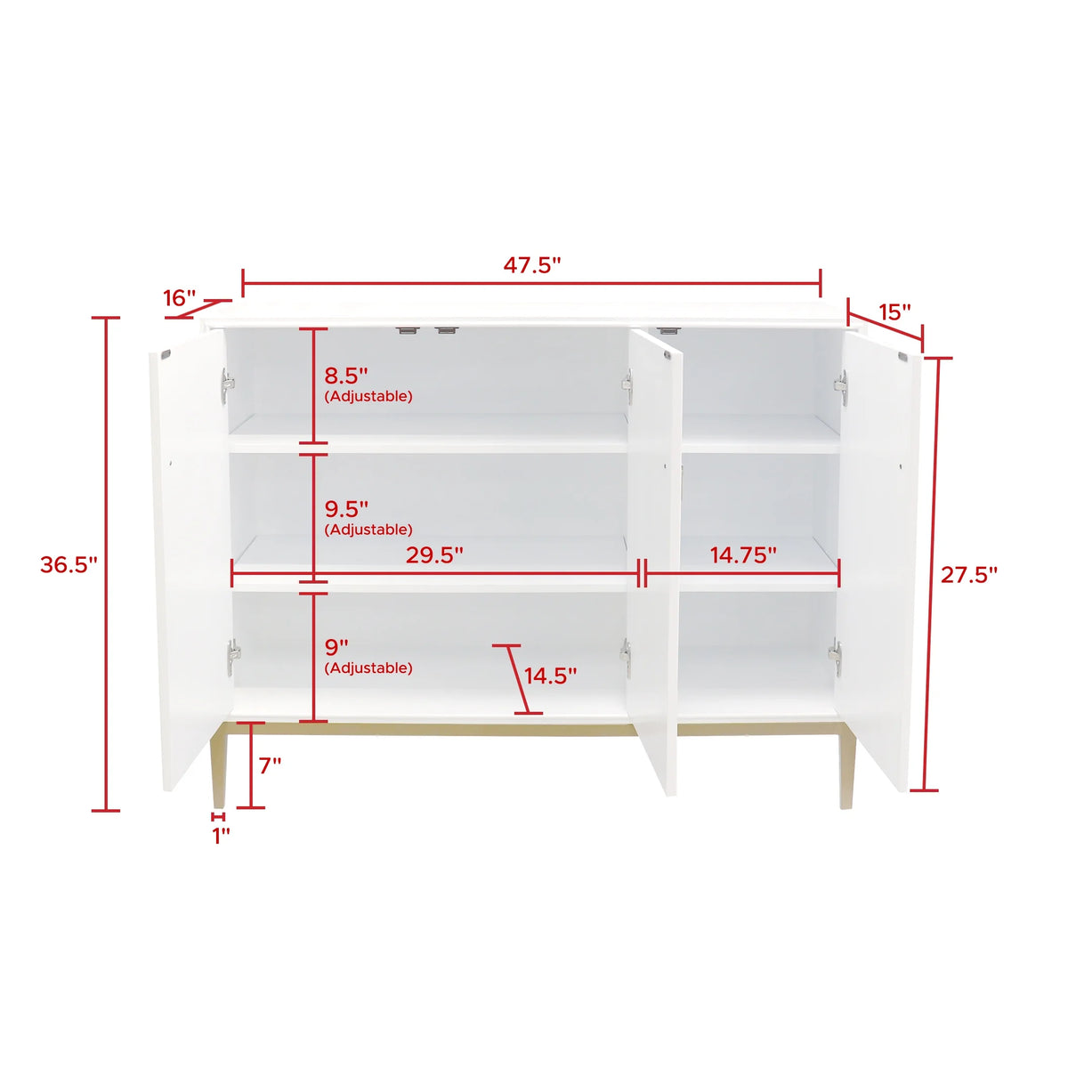 Ivory 3 Door Sideboard with Bronze Metal Frame O79965