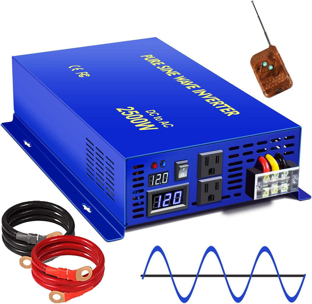 2500W Pure Sine Wave Inverter 24v to 110V 120V AC with Wireless Remote Switch Q6513