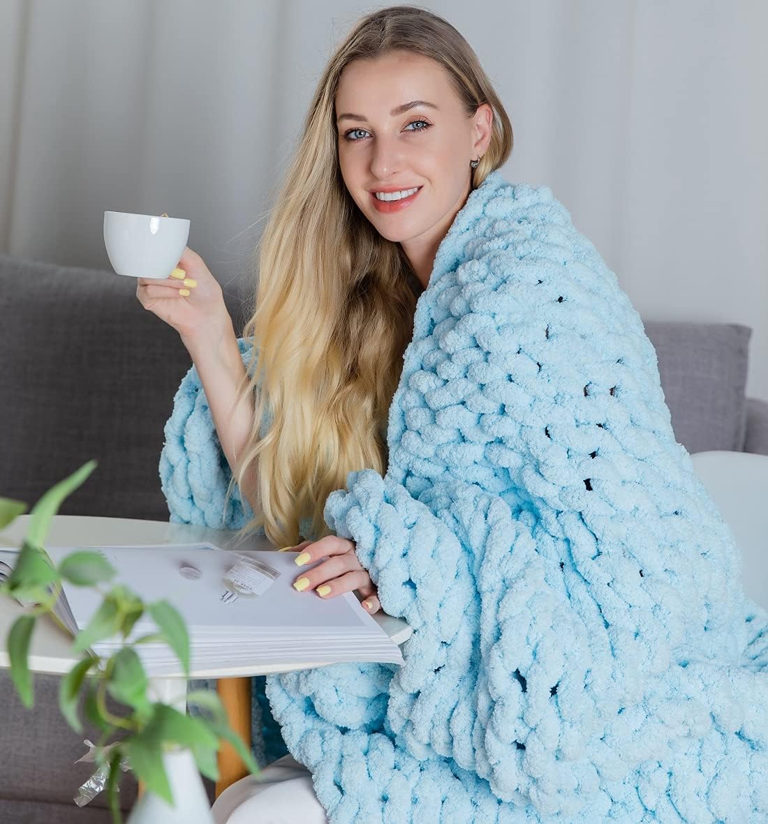 Chunky Knit Chenille Throw Blanket Navy 40×59 E528756