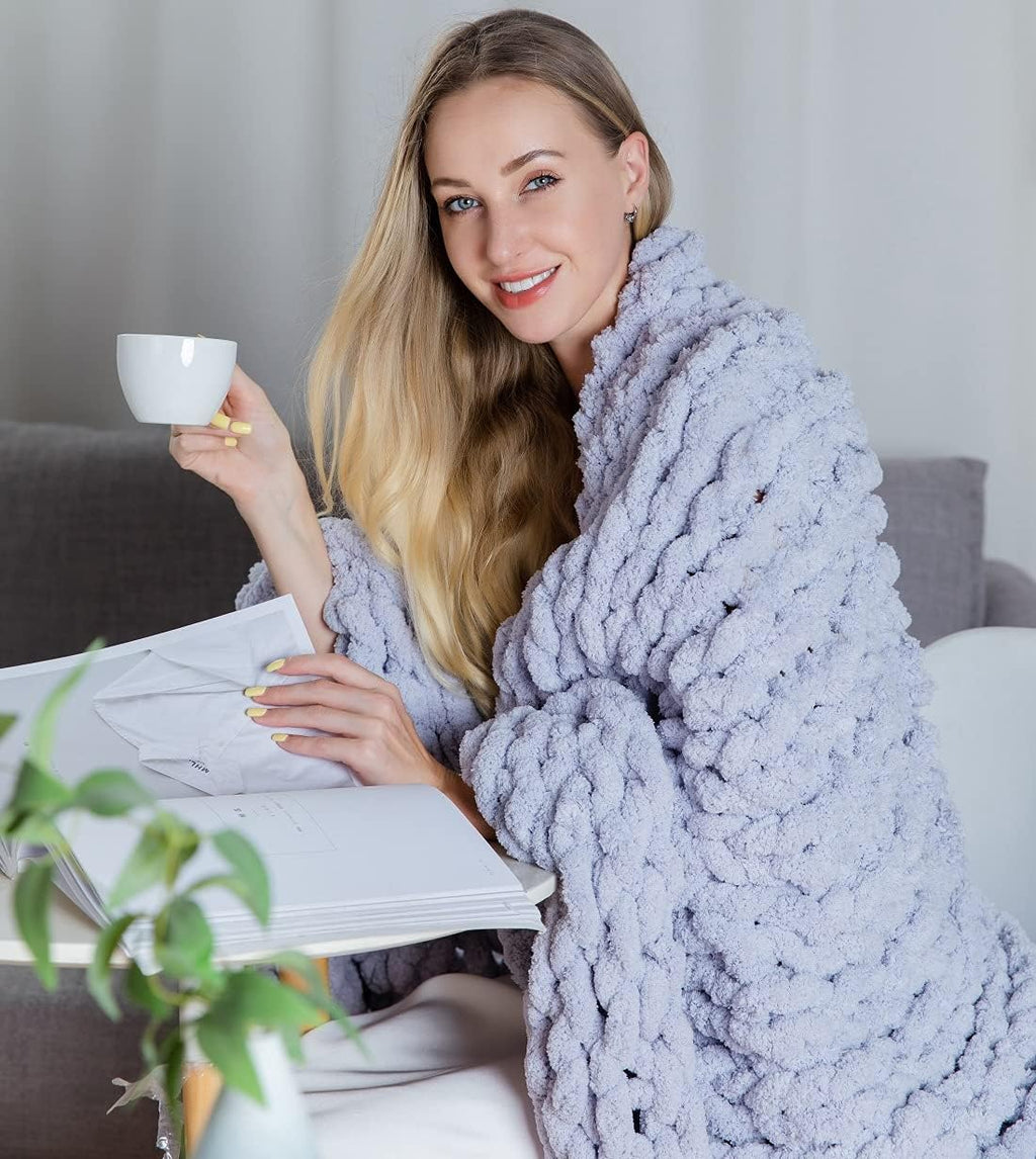 Chunky Knit Chenille Throw Blanket Navy 40×59 E528756