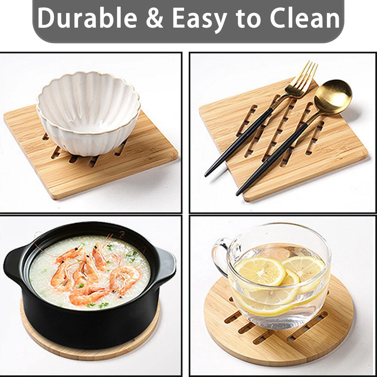8 Pack Natural Bamboo Trivet Mat Set with 2 Holders Y337