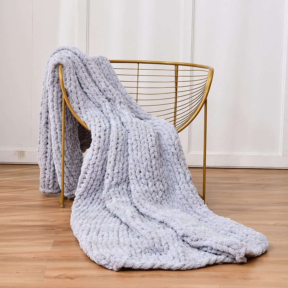 Chunky Knit Chenille Throw Blanket Navy 40×59 E528756