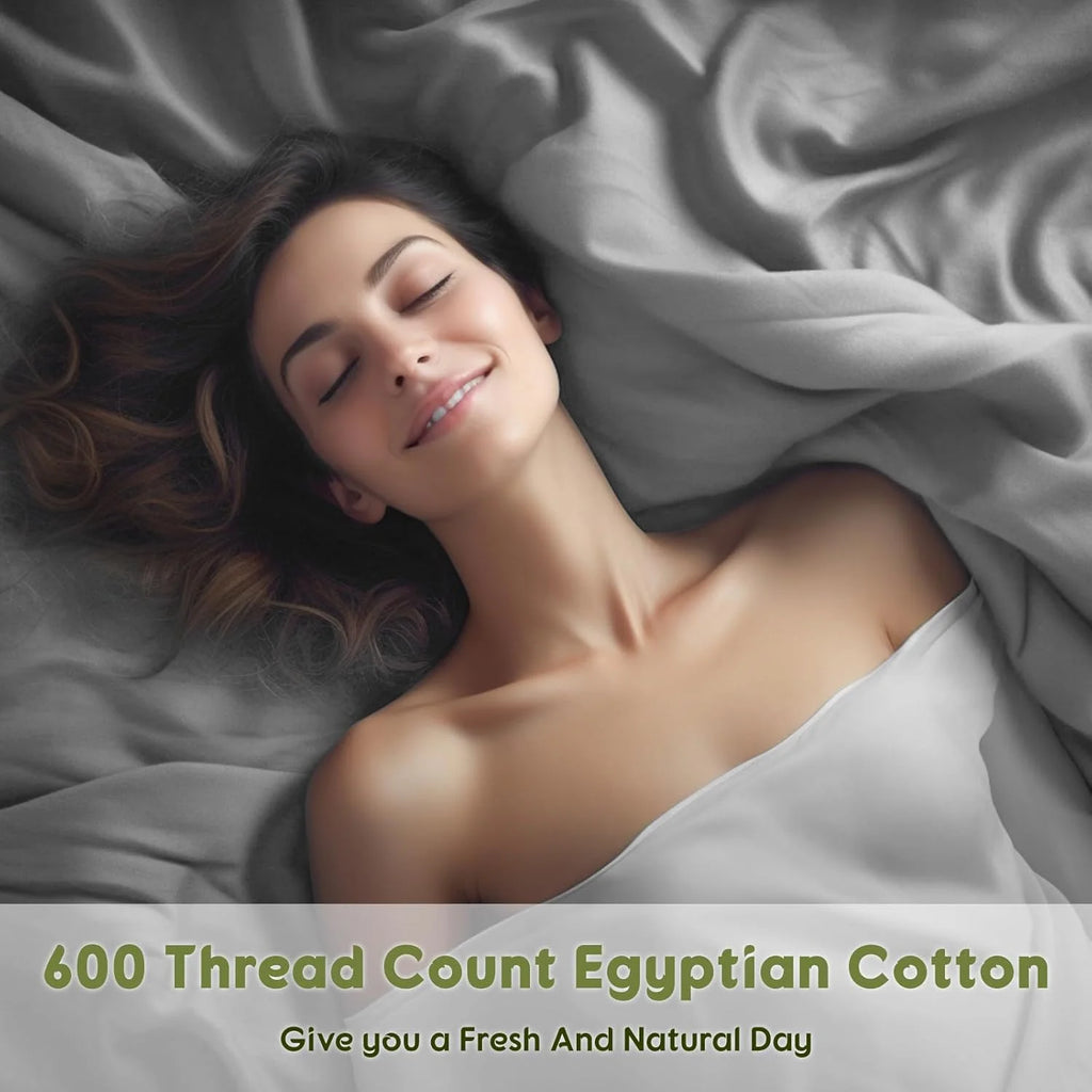 King Size 600 Thread Count Cotton Bed Sheet Set 4 PC Grey A1406