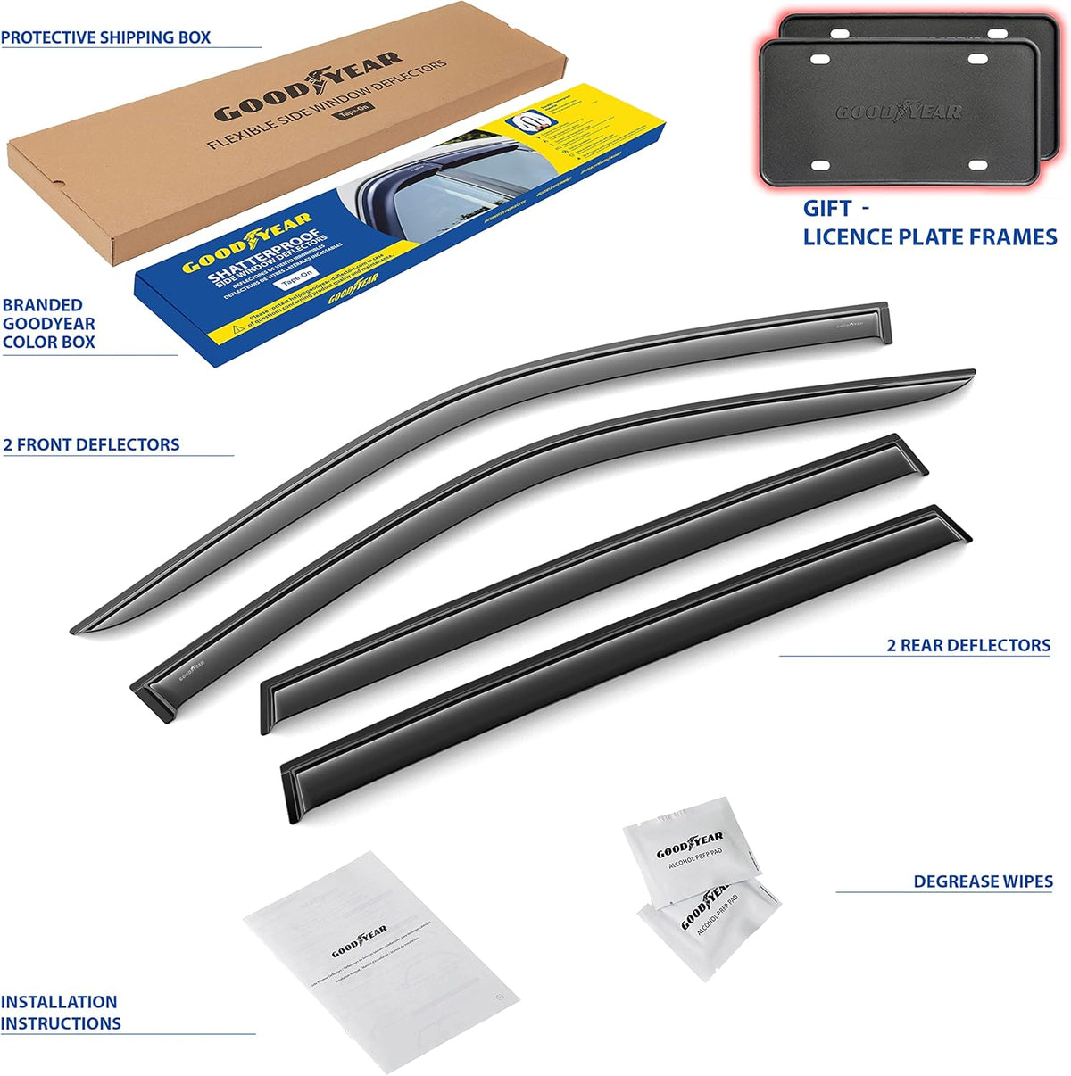 4 pcs Tape-on Rain Guards Window Deflectors D776