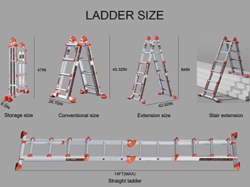 5 Step 17 Ft Anti-Slip Multi Position Aluminum Ladder T53683