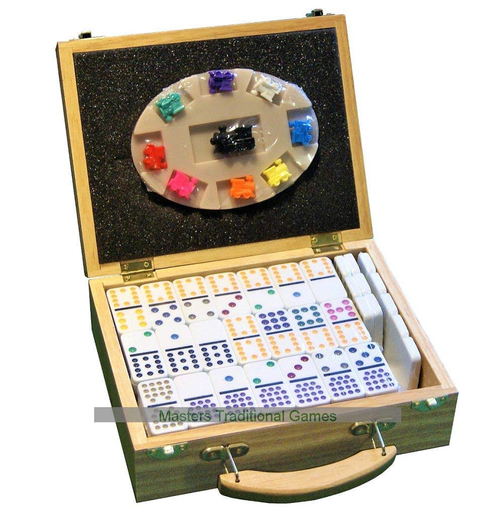 Double 15 Mexican Train Dominoes in Wooden Case J38656