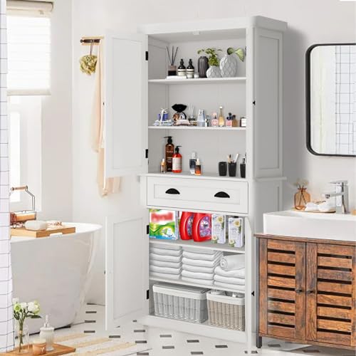 72" 4 Door 2 Adjustable Shelves 1 Drawer White Wood Storage Cabinet K222979