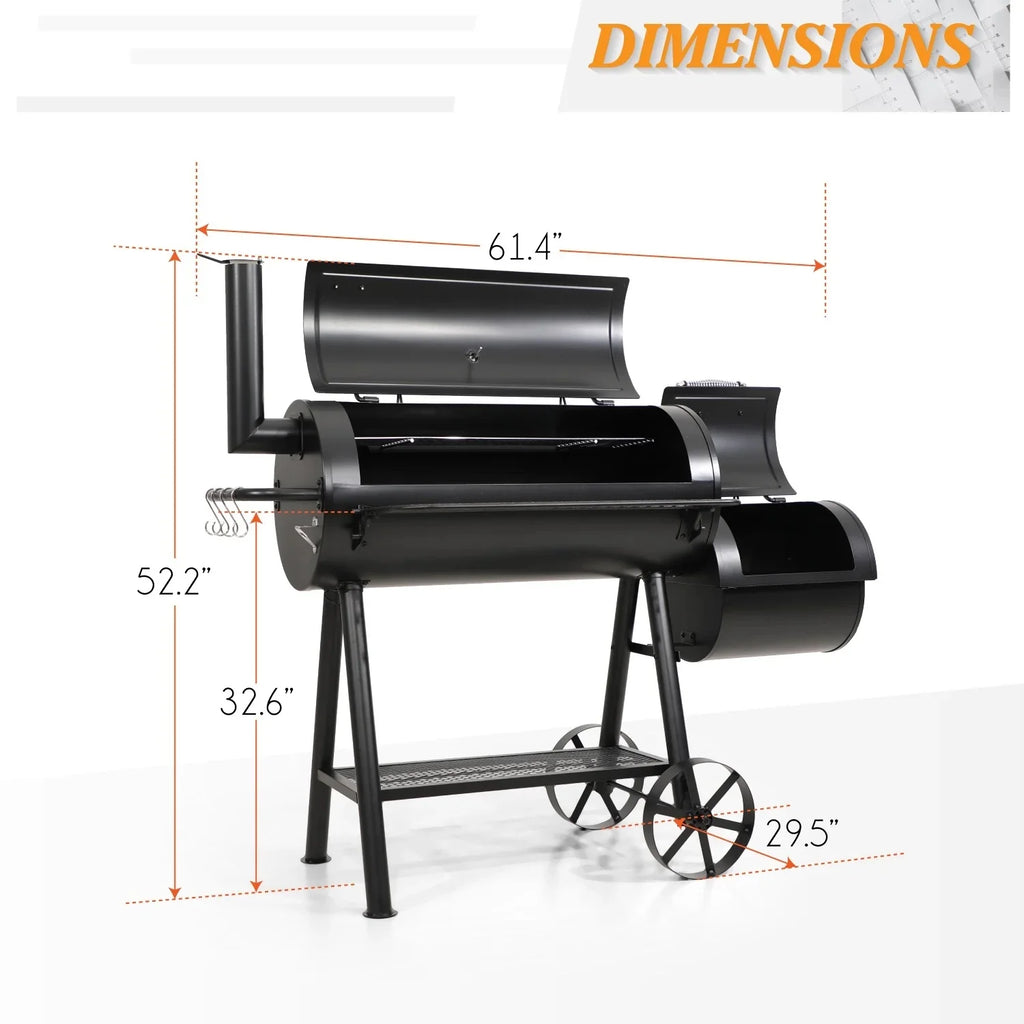 Charcoal Grill with Offset Smoker 941 sq.in. Extra Large BBQ Grill Black R45742