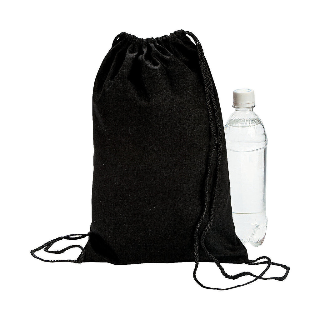 Black Canvas Drawstring Backpacks 12 Pieces N32220