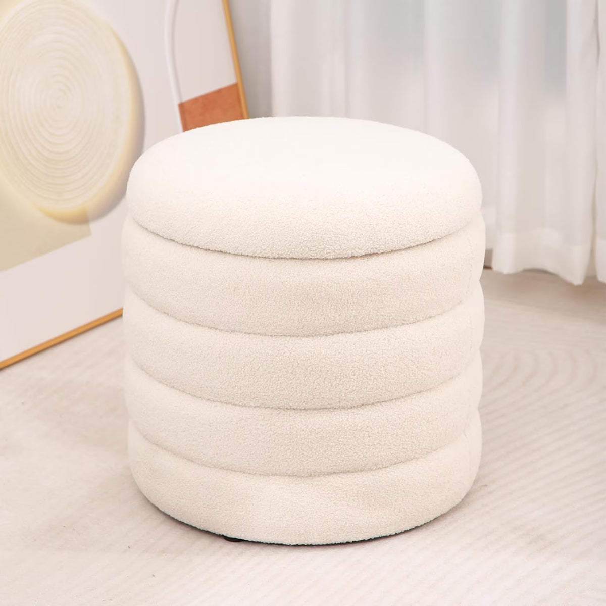 White Round Upholstered Ottoman I594