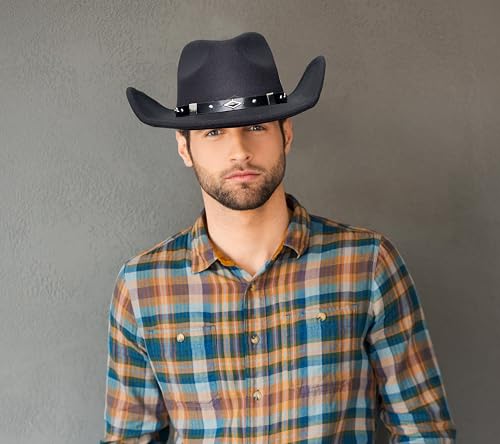 Felt Wide Brim Western Cowboy Hat with Belt Buckle N597