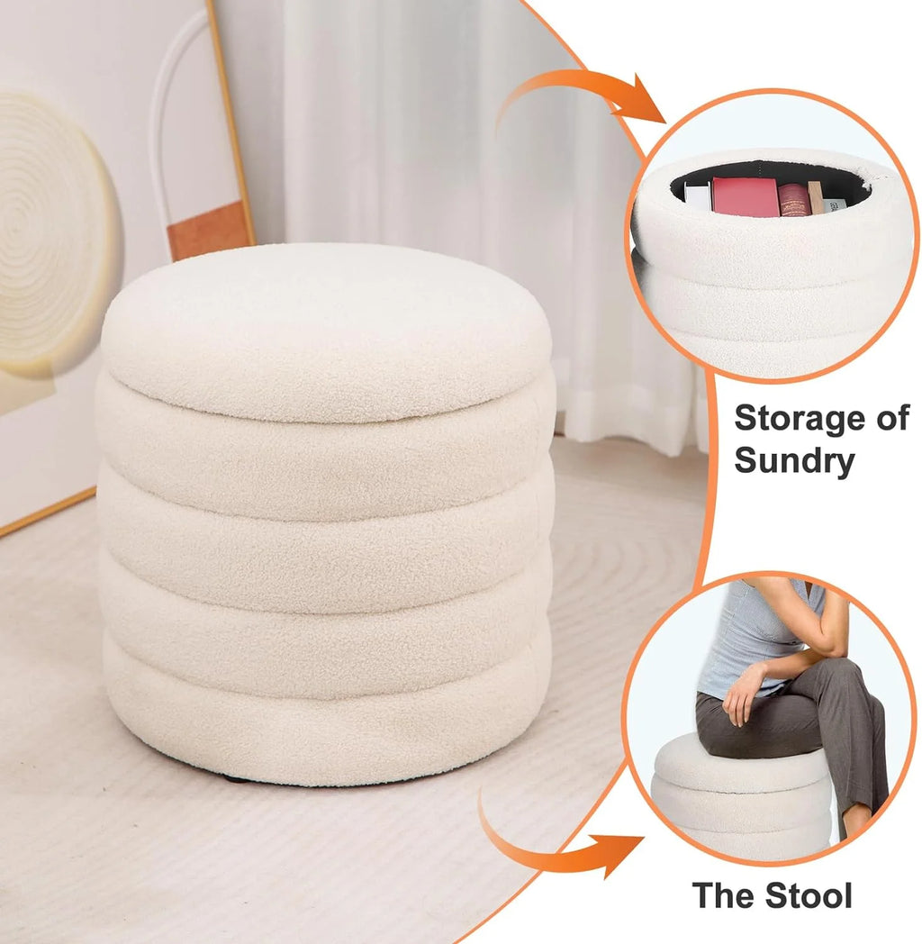 White Round Upholstered Ottoman I594