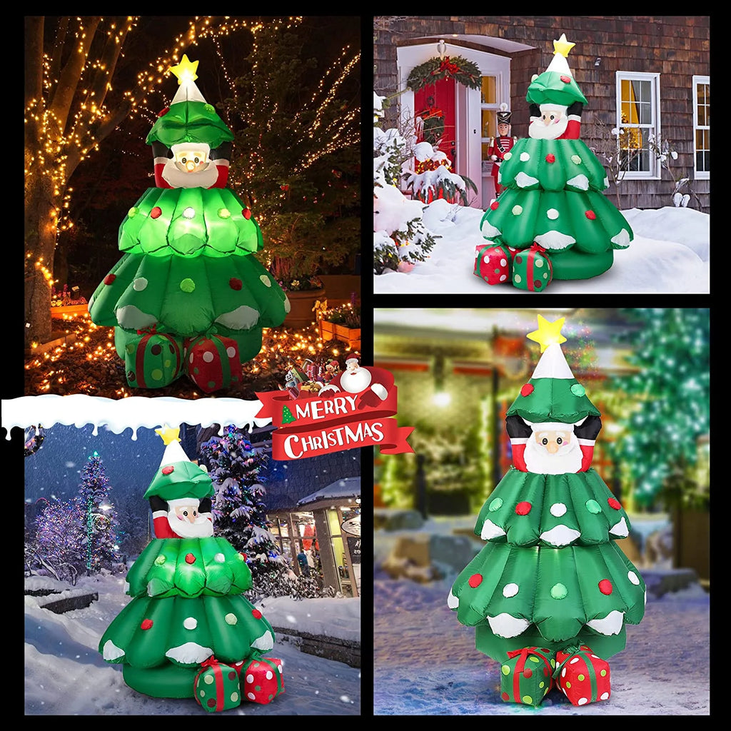 6ft Inflatable LED Lighted Christmas Tree with Pop up Santa and 2 Gift Boxes B327633