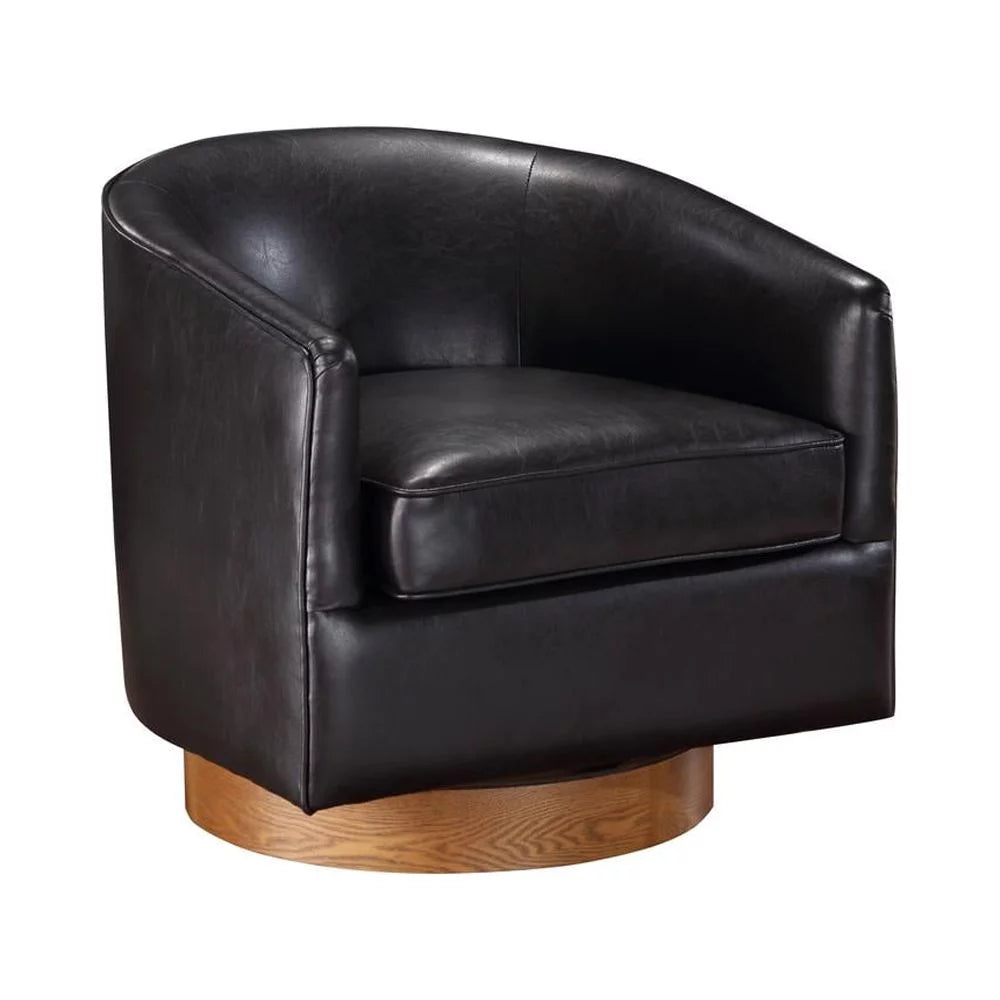 Brown Faux Leather Wood Base Swivel Chair F500