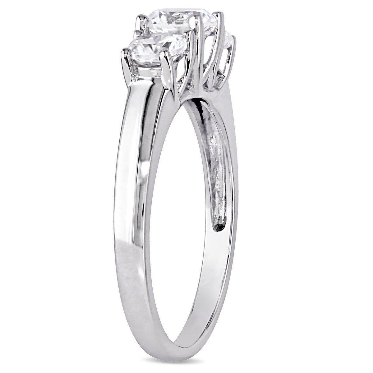 Created White Sapphire 10kt White Gold 3-Stone Round-Cut Engagement Ring E23774