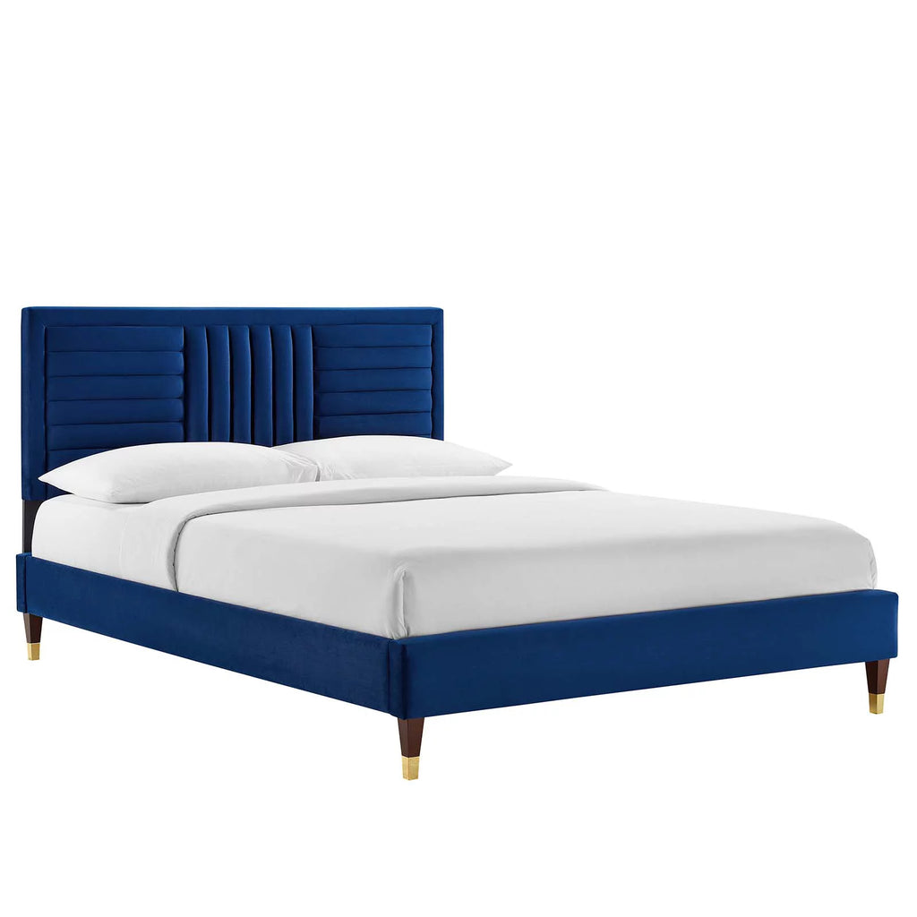 Navy Channel Tufted Performance Velvet Twin Platform Bed E947214
