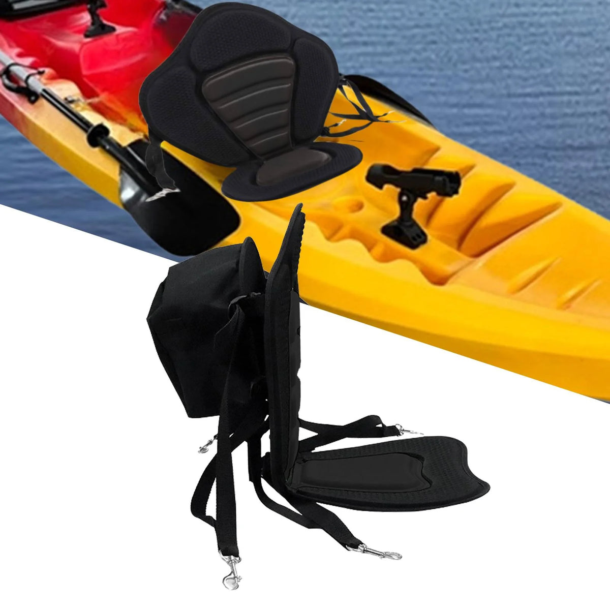 Black Kayak Seat Cushion with Detachable Backrest and Bag N81505