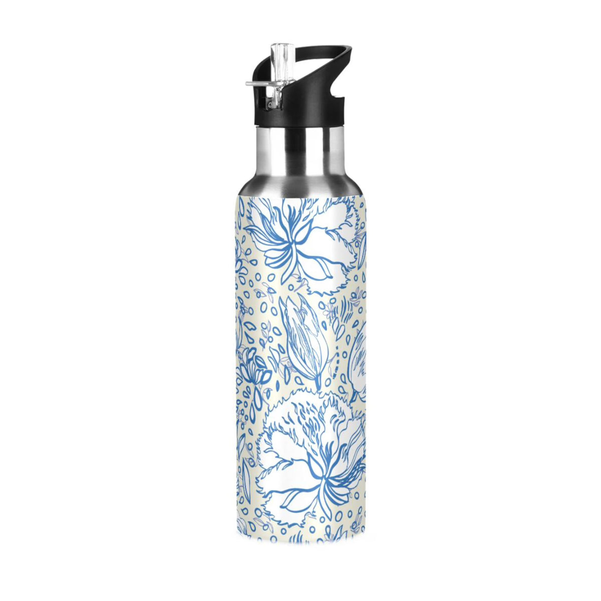Retro Blue Floral Bouquet Stainless Steel Insulated Flask P2644