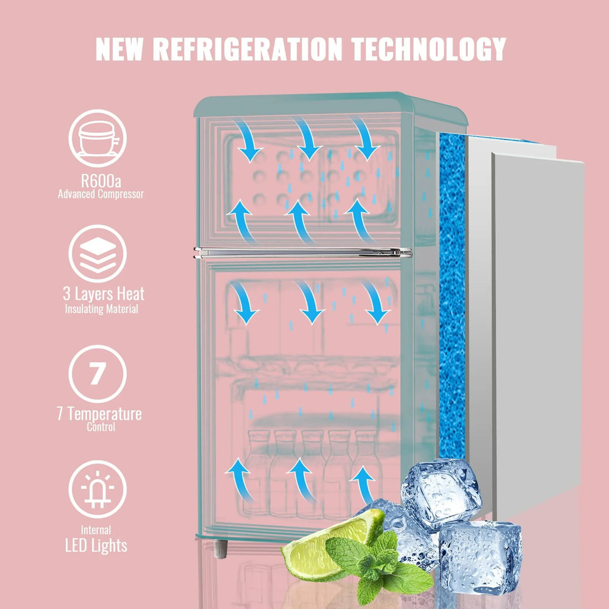 3.5 Cu.ft Blue Mini Fridge with Freezer Z637236