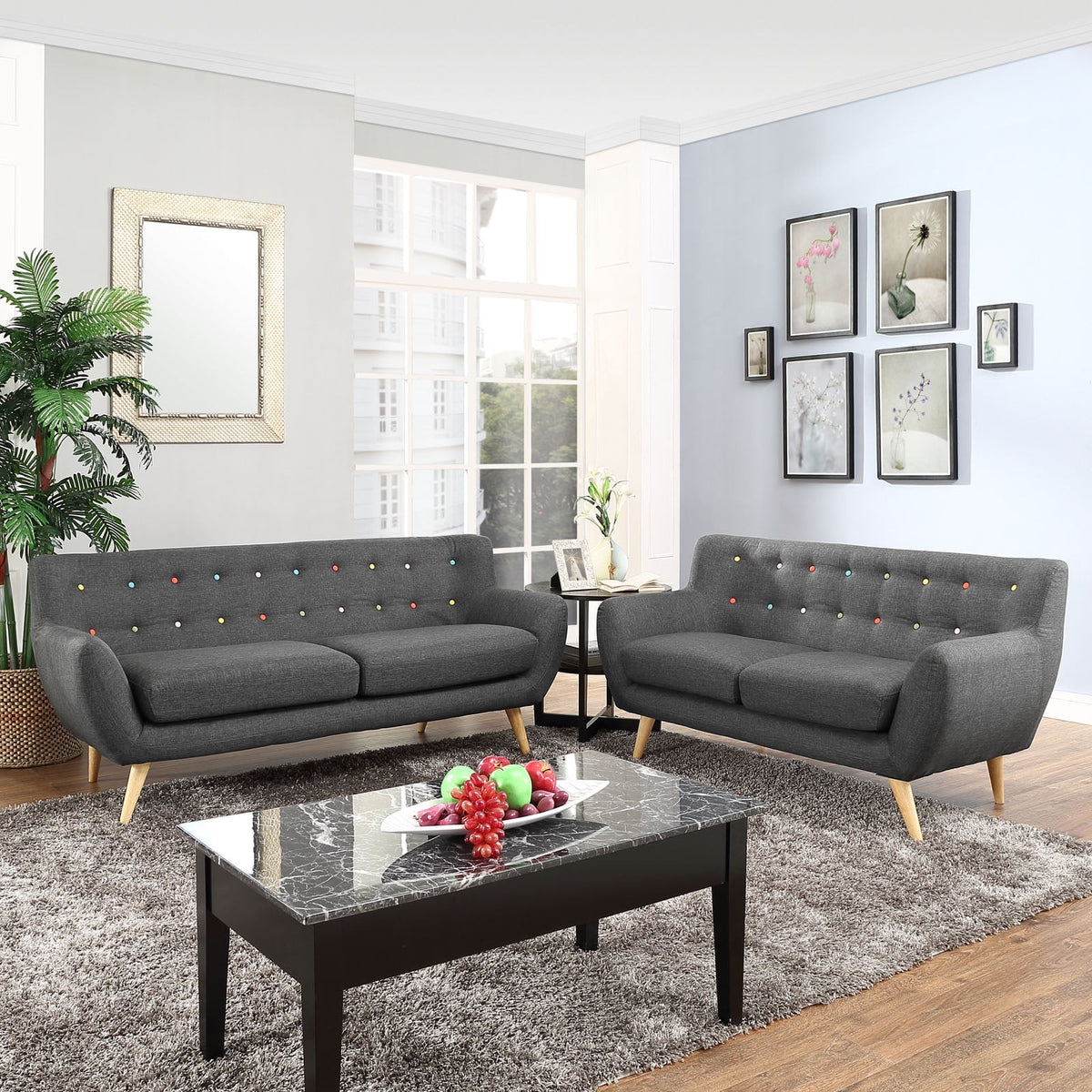 Grey Fabric Two PCS Living Room Set O387
