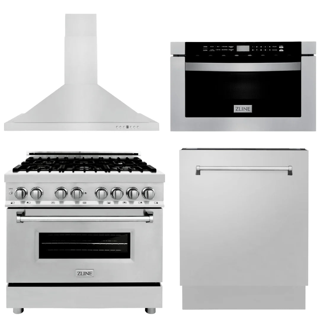 36 in. Dual Fuel Range, Range Hood, Microwave Drawer, Dishwasher L4649