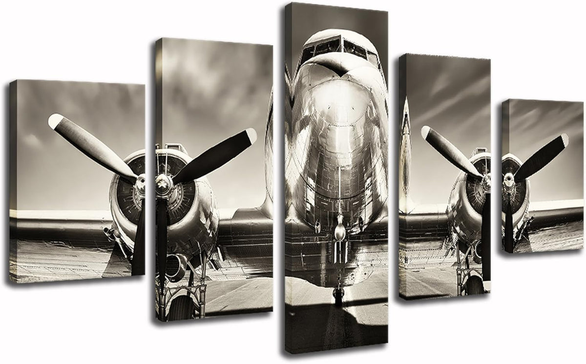 Vintage Airplane Canvas Wall Art Poster with Wooden Frame 32x60 in O700026