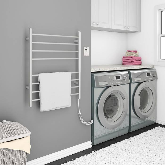 Dual 8-Bar Hardwired and Plug-In Towel Warmer in Brushed Stainless Steel N159918