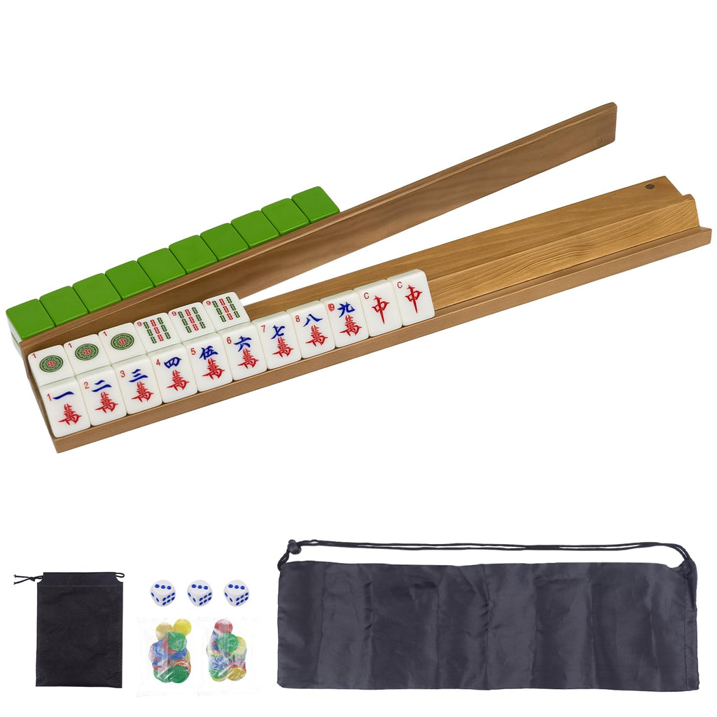 Wooden Mahjong Racks Set with Magnetic Pushers, 4 Racks & 4 Pushers V5798