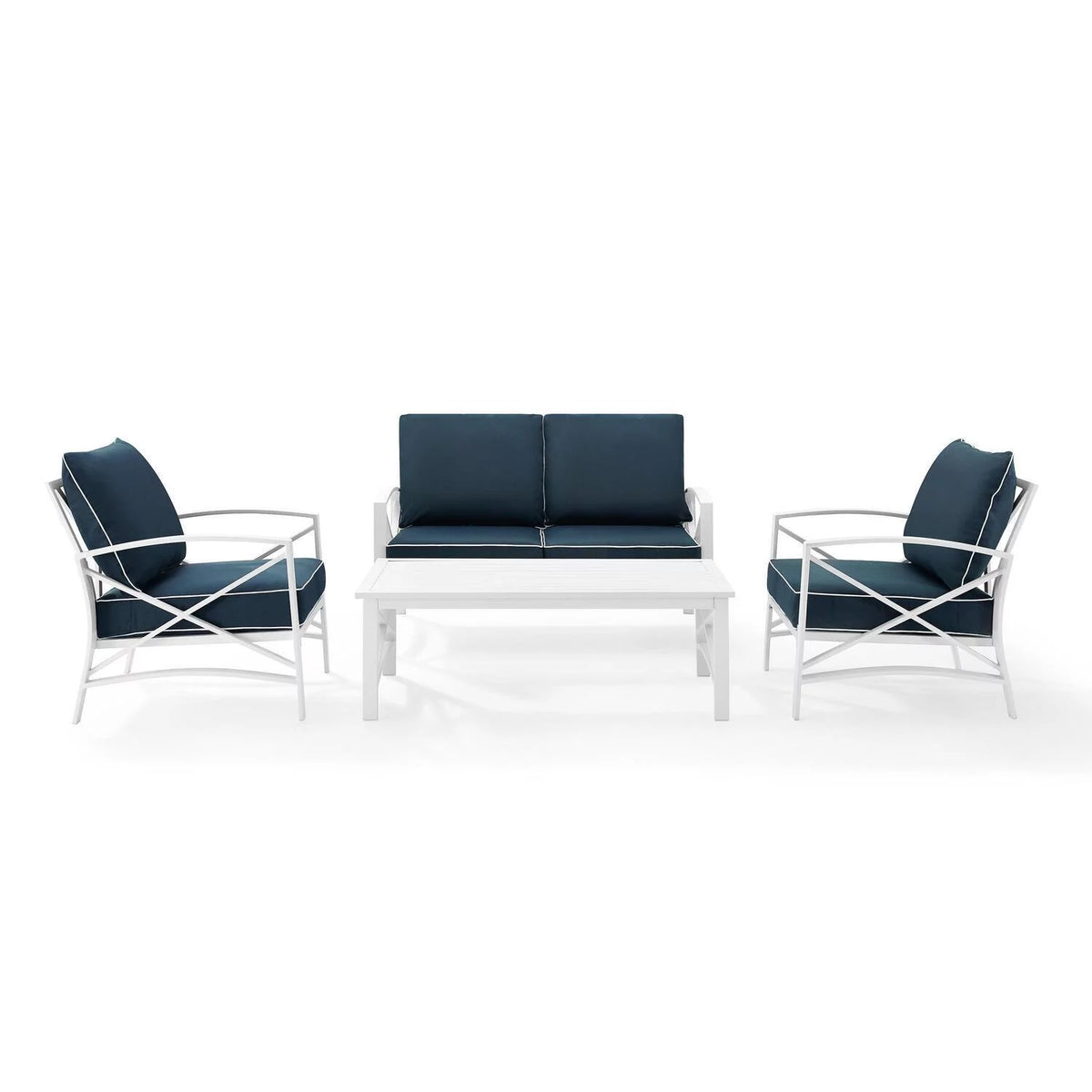 4 Pc Outdoor Metal Conversation Set Navy White A733