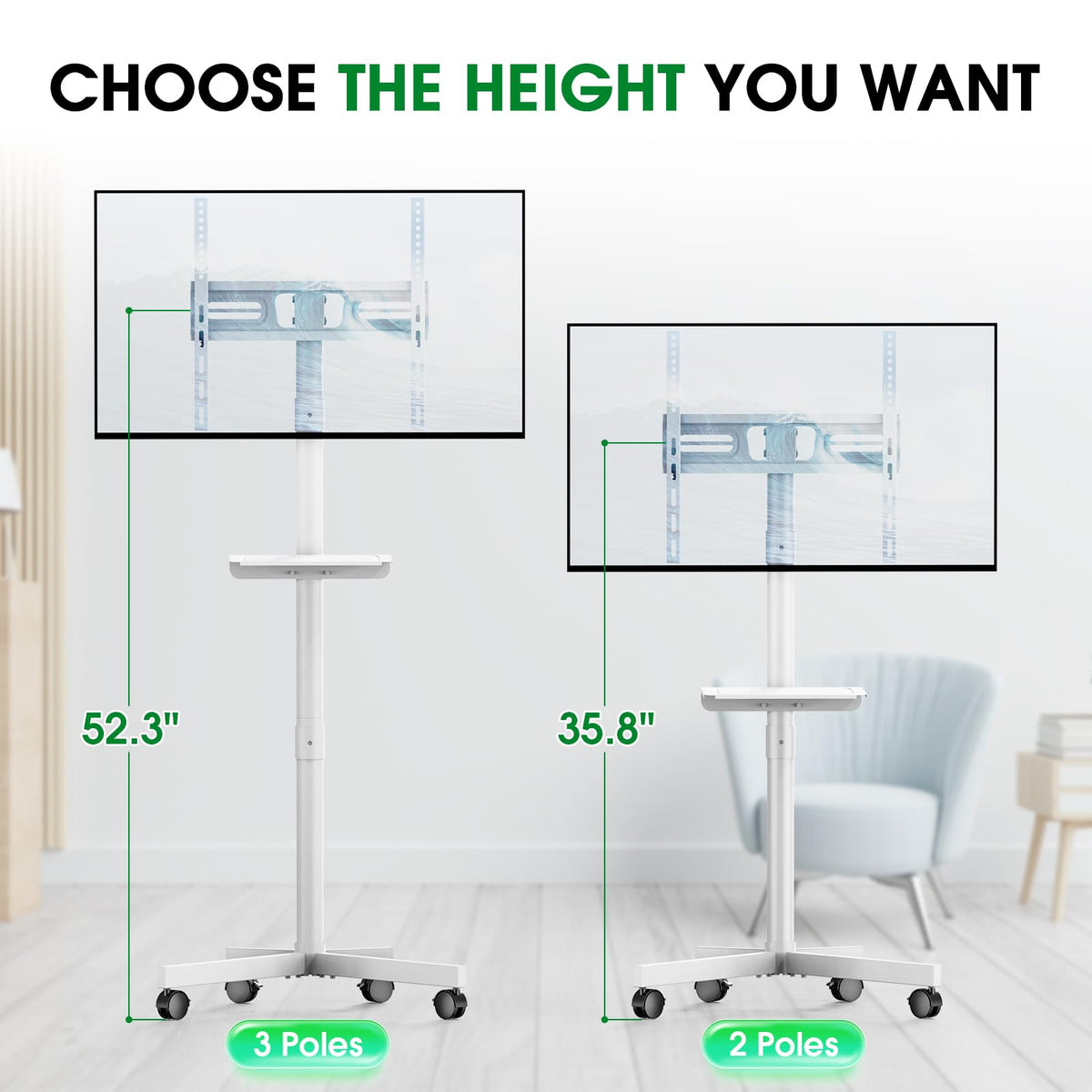 White Rolling TV Stand with Wheels S198