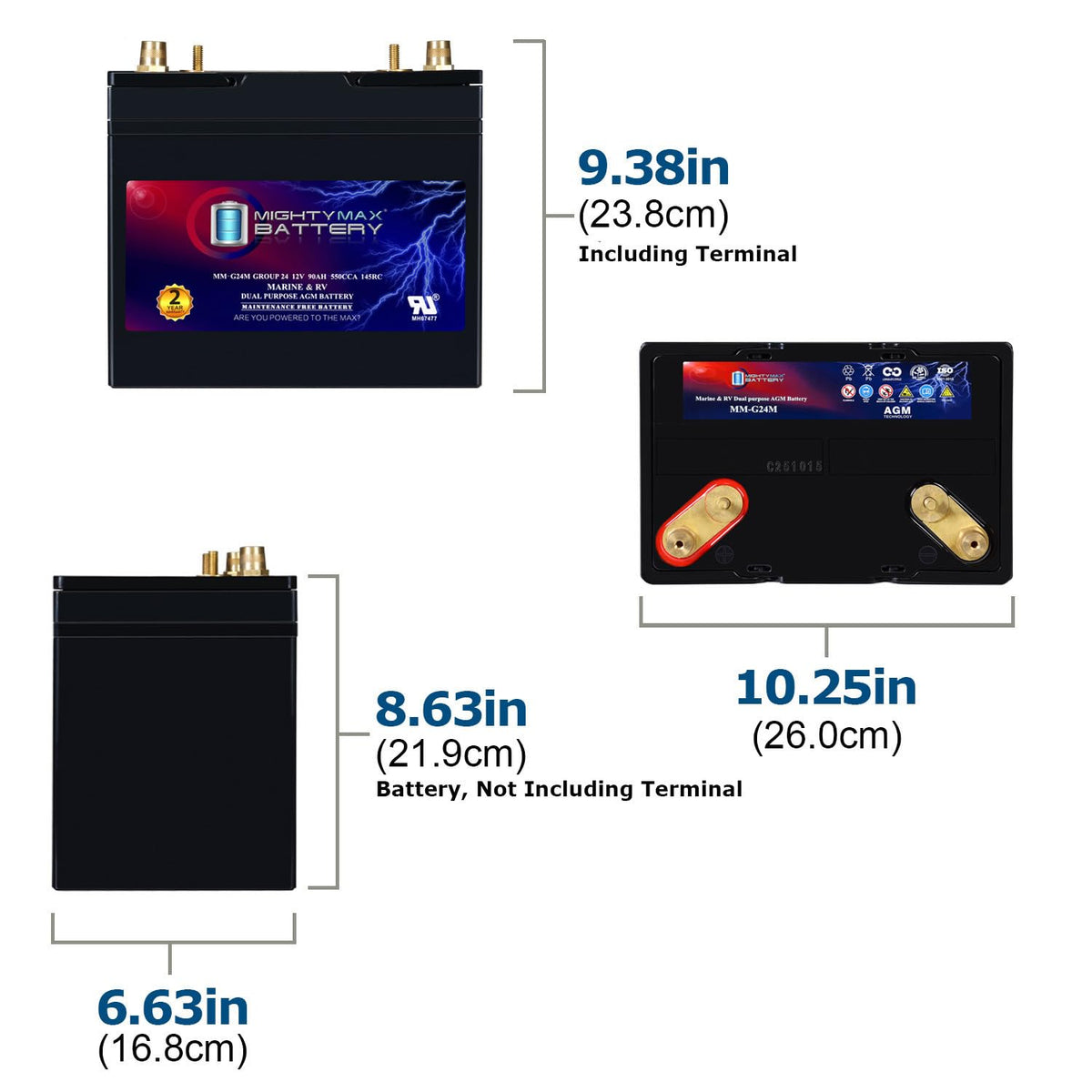 12V 90Ah Group Size 24M Deep-Cycle AGM Battery J45598