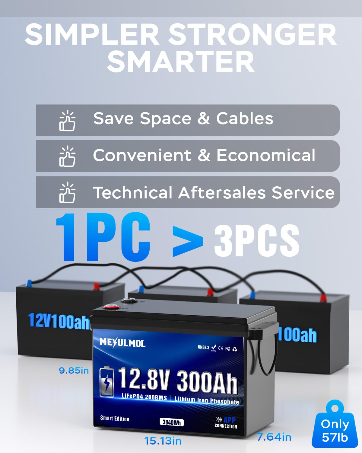 12V 300Ah LiFePO4 Lithium Battery with 200A BMS S5969