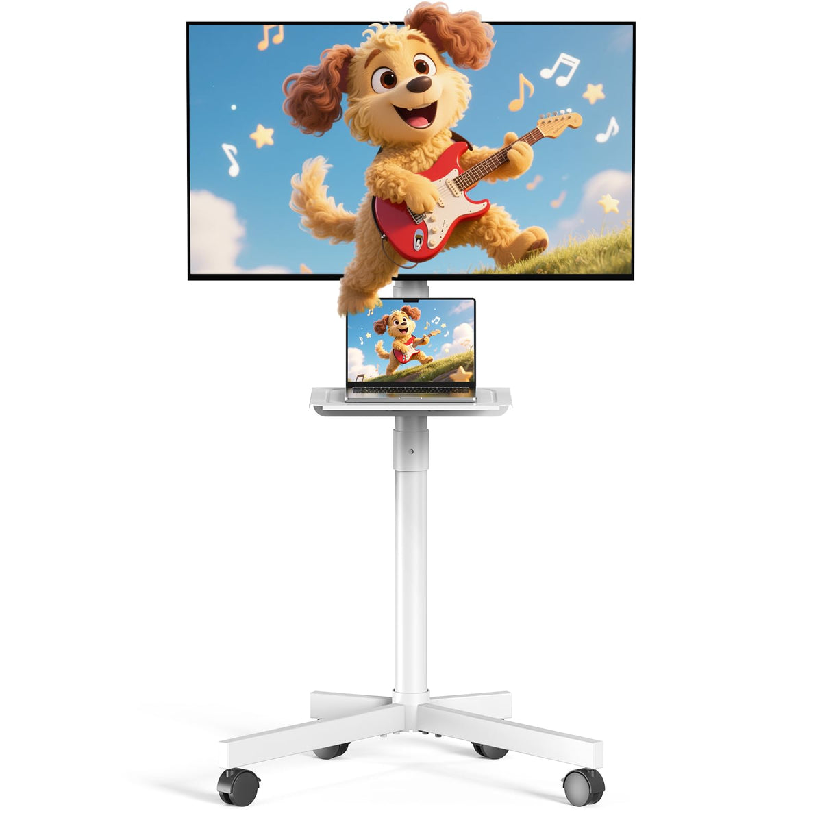 White Rolling TV Stand with Wheels S198