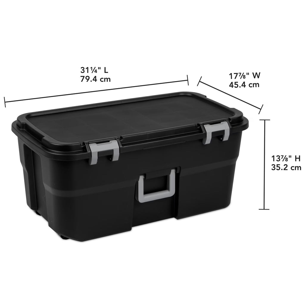 22 Gallon Black Wheeled Plastic Storage Trunk with Lids N21399