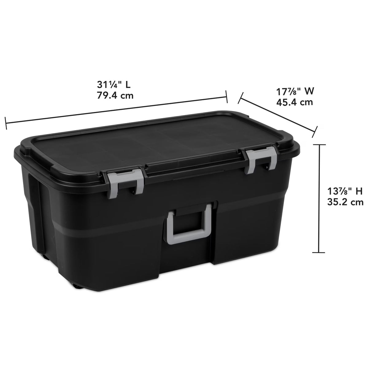 22 Gallon Black Wheeled Plastic Storage Trunk with Lids N21399