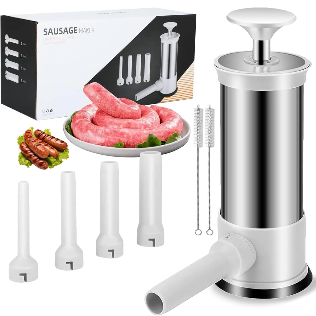 2.2lb Stainless Steel Sausage Stuffer with 4 Stuffing Tubes H744