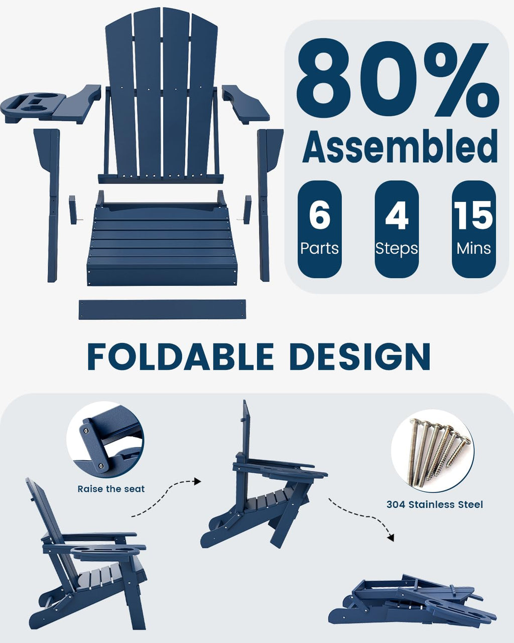 Folding Adirondack Chair Set of 8 with Cup Holder F751625